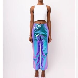 BNWT Amy Lynn Lupe Blue / Purple Metallic High Waisted Pants